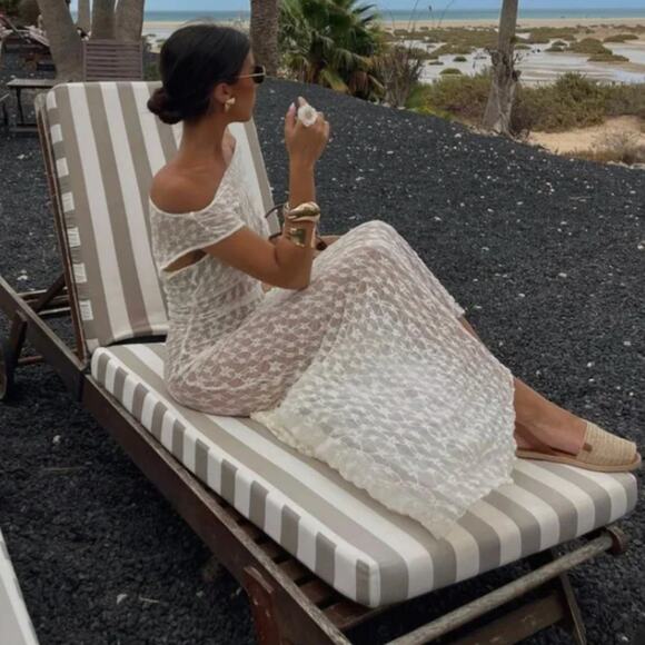 Zara Long Asymmetric Lace Dress Ivory 4813/303 Size S - Picture 2 of 12